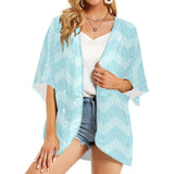 greek key chevron light blue print 2 Women's Kimono Chiffon Cover Up (Model H51) - Objet D'Art