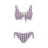 lav dot dash print Bow Tie Front Bikini Swimsuit (Model S38) - Objet D'Art