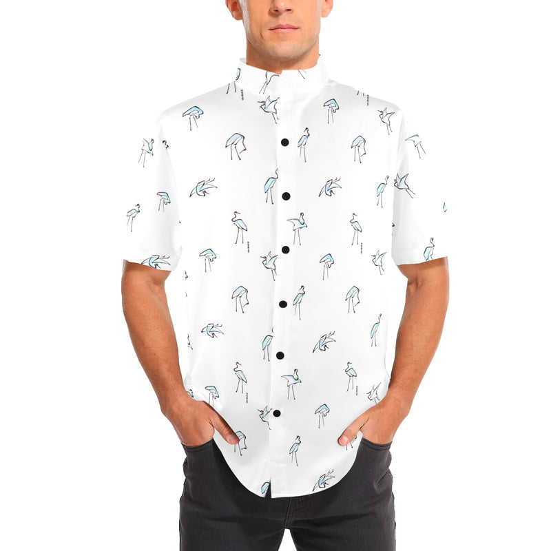 crane 4 hokusai print 2 Men's Stand-Up Collar Short Sleeve Shirt - Objet D'Art