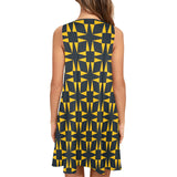 squ tri print Sleeveless A-Line Pocket Dress (Model D57) - Objet D'Art