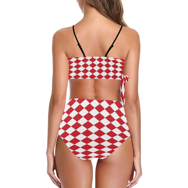 diamond back red print Knot Side Bikini Swimsuit (Model S37) - Objet D'Art