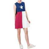 Texas Lone Star Sleeveless Round Neck Shift Dress (Model D51) - Objet D'Art