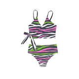 pink and green camo print Knot Side Bikini Swimsuit (Model S37) - Objet D'Art