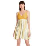Decorative Striped Spaghetti Strap Sleeveless Falred Hem Short Dress - Objet D'Art