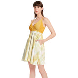 Decorative Striped Spaghetti Strap Sleeveless Falred Hem Short Dress - Objet D'Art