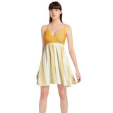 Decorative Striped Spaghetti Strap Sleeveless Falred Hem Short Dress - Objet D'Art
