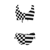 check stripe print 2 Bow Tie Front Bikini Swimsuit (Model S38) - Objet D'Art