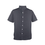 hex gray print 5 Men's Stand-Up Collar Short Sleeve Shirt - Objet D'Art