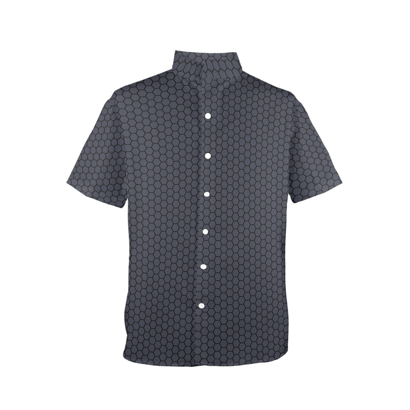 hex gray print 5 Men's Stand-Up Collar Short Sleeve Shirt - Objet D'Art