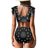 black buck Women's Ruffle Sleeve Bikini Swimsuit (Model S42) - Objet D'Art