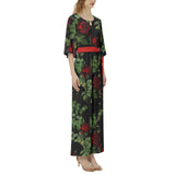 Rose Print Dolman Sleeve Belted Wide Leg Jumpsuit - Objet D'Art