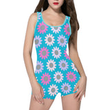 daisy blue multicolored print Classic One Piece Swimwear (Model S03) - Objet D'Art