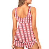 gingham red print Women's Vest Skirt Split Swimsuit (Model S47) - Objet D'Art
