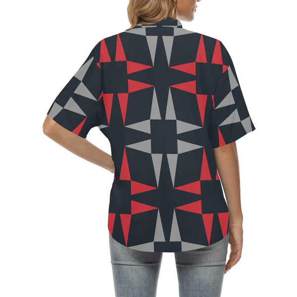 red gray black print 5A All Over Print Hawaiian Shirt for Women (Model T58) - Objet D'Art