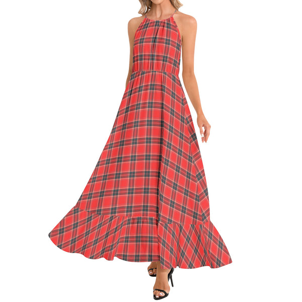 Unspeakable Joy Plaid Ruffle Hem Halter Neck Maxi Dress - Objet D'Art