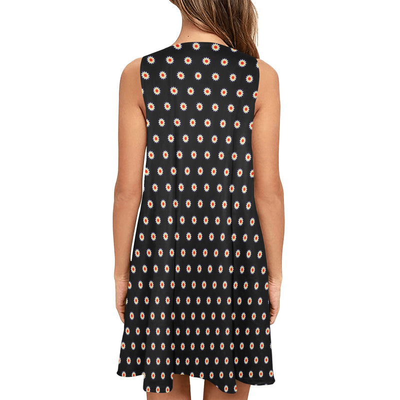 sun polka dot print red center print Sleeveless A-Line Pocket Dress (Model D57) - Objet D'Art