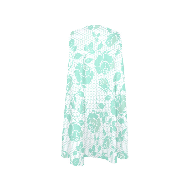 mint rose 2 print Sleeveless A-Line Pocket Dress (Model D57) - Objet D'Art