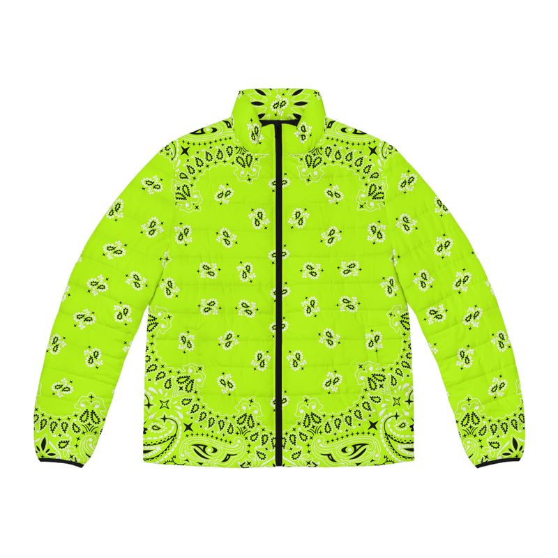 Neon Green Bandana Art Men's Puffer Jacket - Objet D'Art