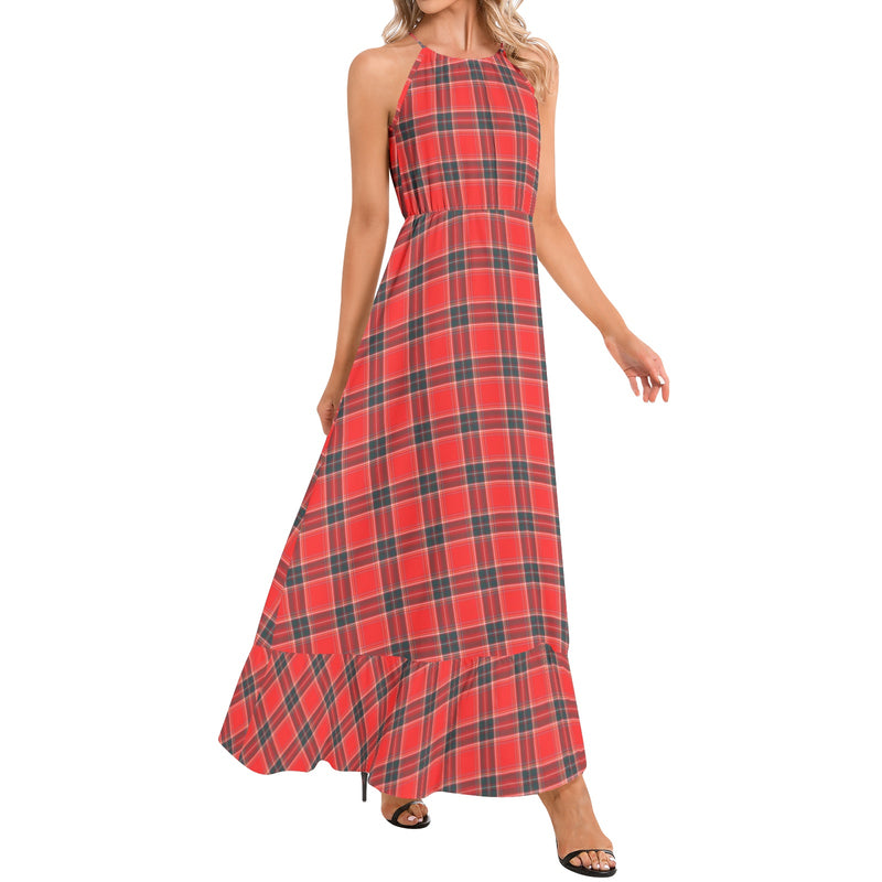 Unspeakable Joy Plaid Ruffle Hem Halter Neck Maxi Dress - Objet D'Art