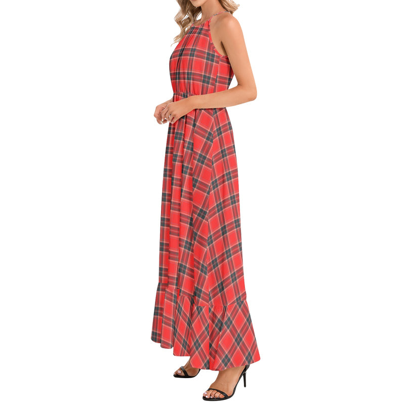 Unspeakable Joy Plaid Ruffle Hem Halter Neck Maxi Dress - Objet D'Art