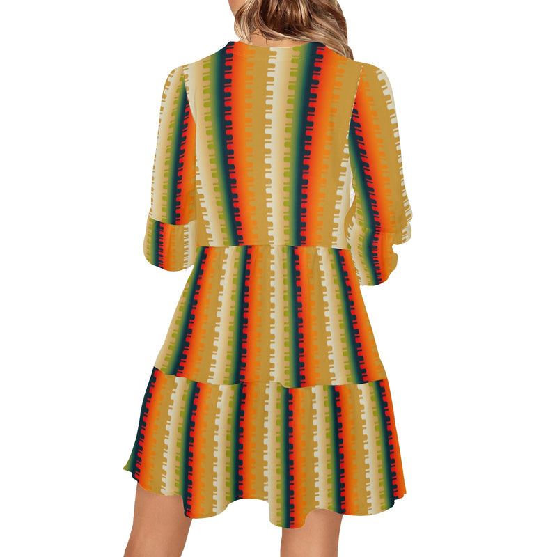 Groovy Autumn V-Neck Loose Fit Dress (Model D62) - Objet D'Art