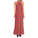 Unspeakable Joy Plaid Ruffle Hem Halter Neck Maxi Dress - Objet D'Art