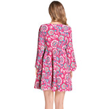Pink Floral Bouquet Lantern Sleeve Deep V-Neck Short Dress - Objet D'Art