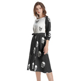 Skull Prnt iBoat Neck Belted Flared Dress - Objet D'Art