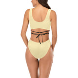 creme solid print 2 Cross String Bikini Set (Model S29) - Objet D'Art