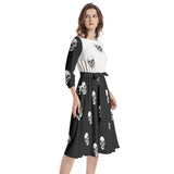 Skull Prnt iBoat Neck Belted Flared Dress - Objet D'Art