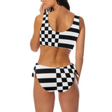 check stripe print 2 Bow Tie Front Bikini Swimsuit (Model S38) - Objet D'Art