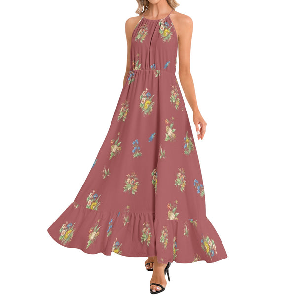 Ruffle Hem Halter Neck Maxi Dress - Objet D'Art