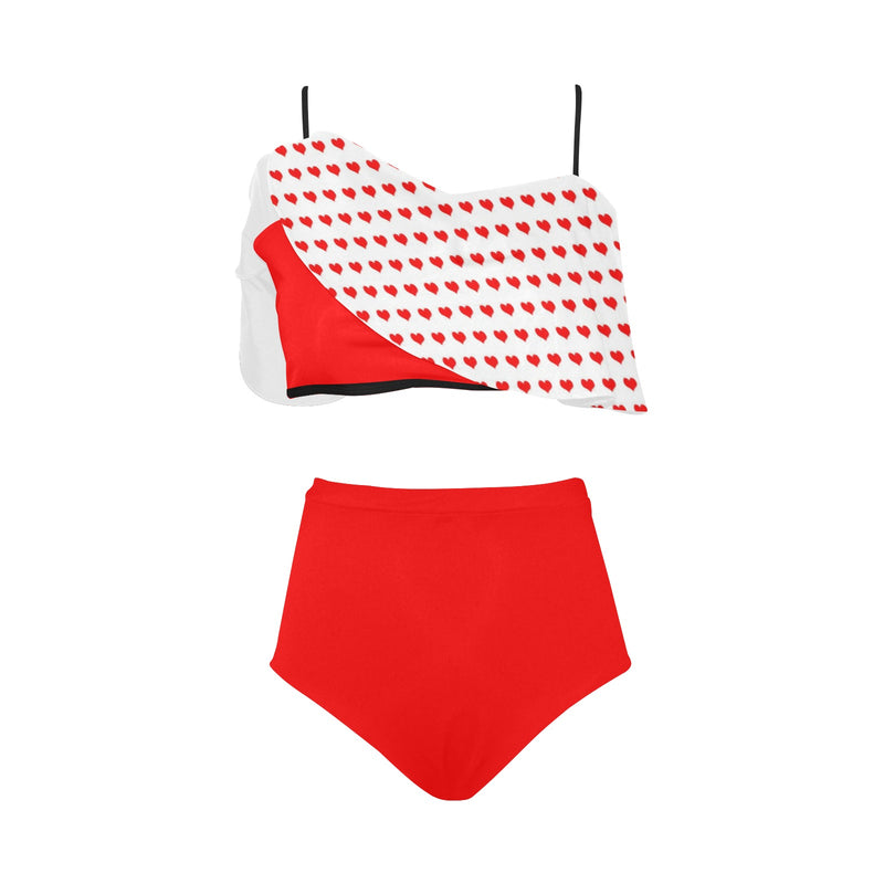 pure red print High Waisted Ruffle Bikini Set (Model S13) - Objet D'Art