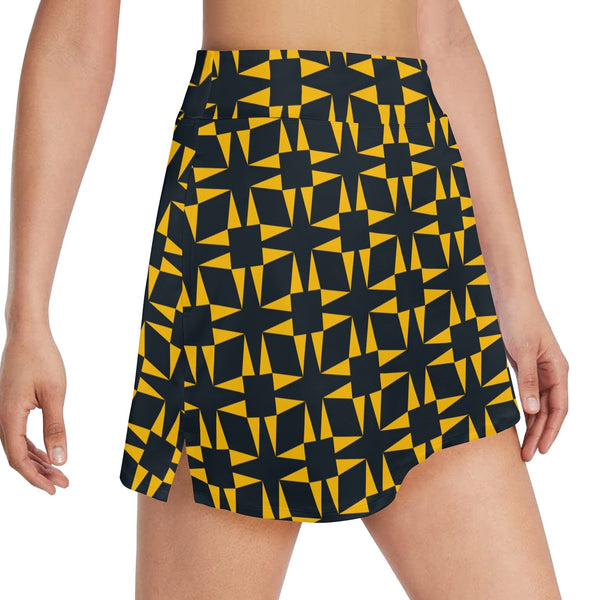 squ tri print Women's Golf Skirt with Pockets (Model D64) - Objet D'Art