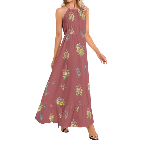 Ruffle Hem Halter Neck Maxi Dress - Objet D'Art