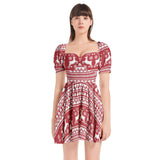 Winter Wonderland Puff Sleeve Sweetheart Neck Short Dress - Objet D'Art