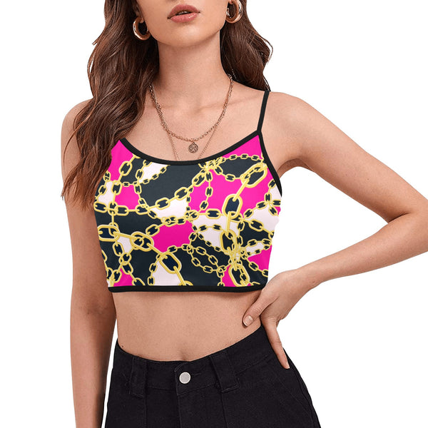 chained up 2 Women's Spaghetti Strap Crop Top (Model T67) - Objet D'Art