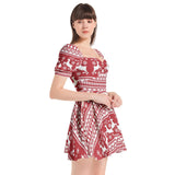 Winter Wonderland Puff Sleeve Sweetheart Neck Short Dress - Objet D'Art