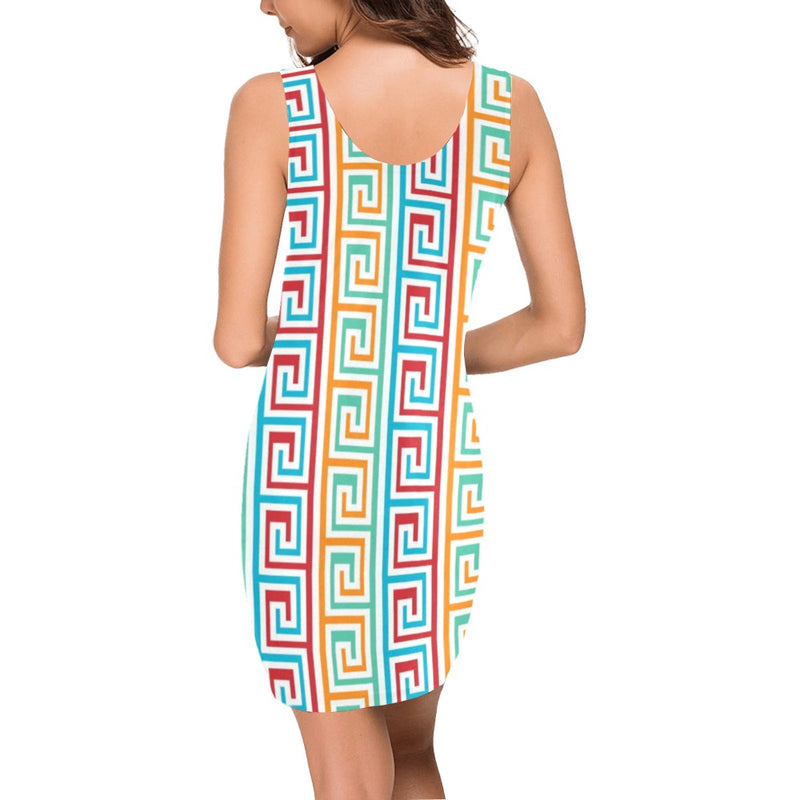 multi colored greek key print Medea Vest Dress (Model D06) - Objet D'Art