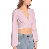 Women's Deep V-Neck Lantern Sleeve Crop Top - Objet D'Art
