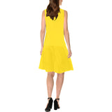 yellow print 2 Sleeveless Splicing Shift Dress(Model D17) - Objet D'Art