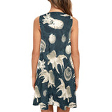 aqua world print 10 Sleeveless A-Line Pocket Dress (Model D57) - Objet D'Art