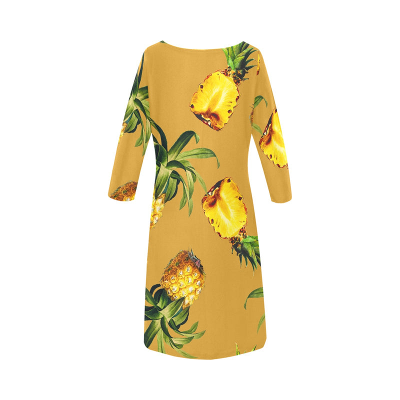 big pineapple print 2A Rhea Loose Round Neck Dress(Model D22) - Objet D'Art