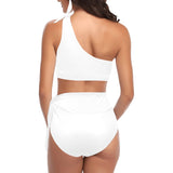 white solid print addsart High Waisted One Shoulder Bikini Set (Model S16) - Objet D'Art