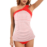 pure red print Women's One Shoulder Backless Swimsuit (Model S44) - Objet D'Art