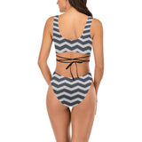 waves gray print 5 Cross String Bikini Set (Model S29) - Objet D'Art