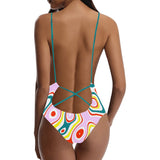 colored splat print 2 Sexy Lacing Backless One-Piece Swimsuit (Model S10) - Objet D'Art