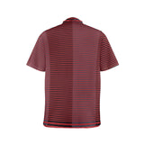 horizontal striped red gray black print Men's Stand-Up Collar Short Sleeve Shirt - Objet D'Art