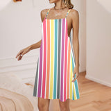 spectral striped Drawstring Neck Sleeveless Dress (Model D68) - Objet D'Art