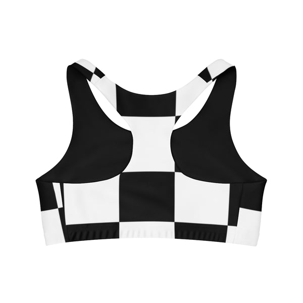 Checkered and Solid Black Reversible Seamless Sports Bra - Objet D'Art